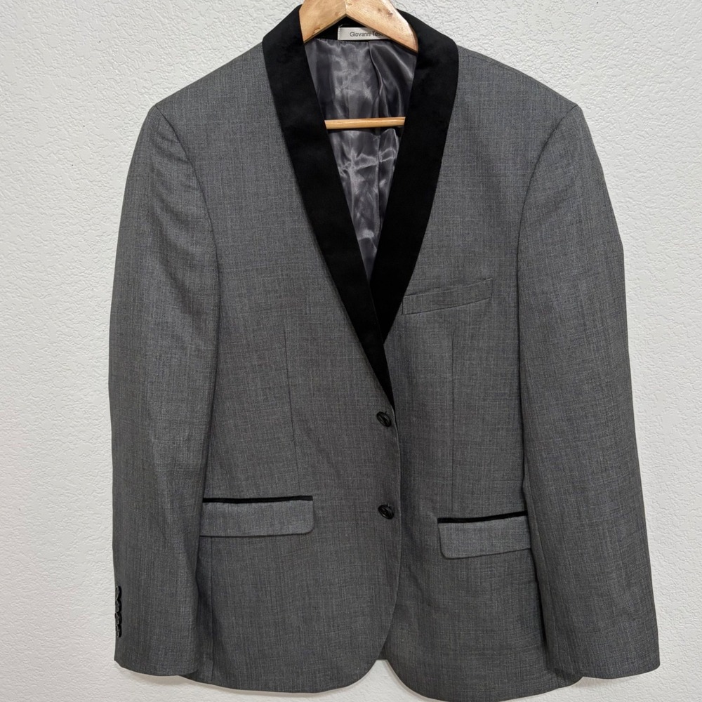 Giovanni Testi Mens Tuxedo Blazer Grey Black Velvet Shawl Lapel 40R Slim Fit
